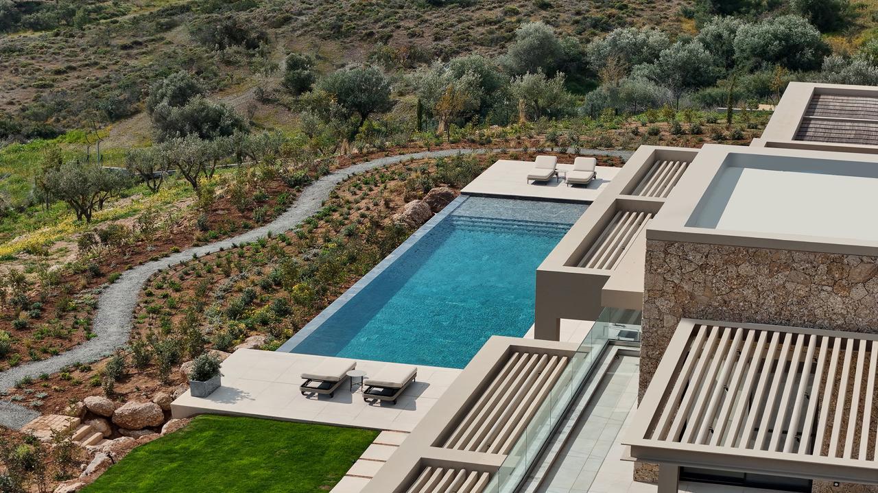 Hillside pool from above