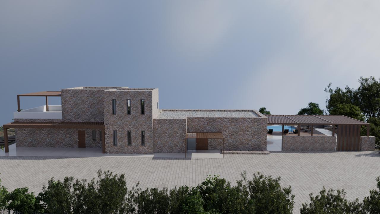 Villa X rear elevation and courtyard